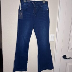 Jack David Women's Dark Blue Flare Lace Up Jeans
